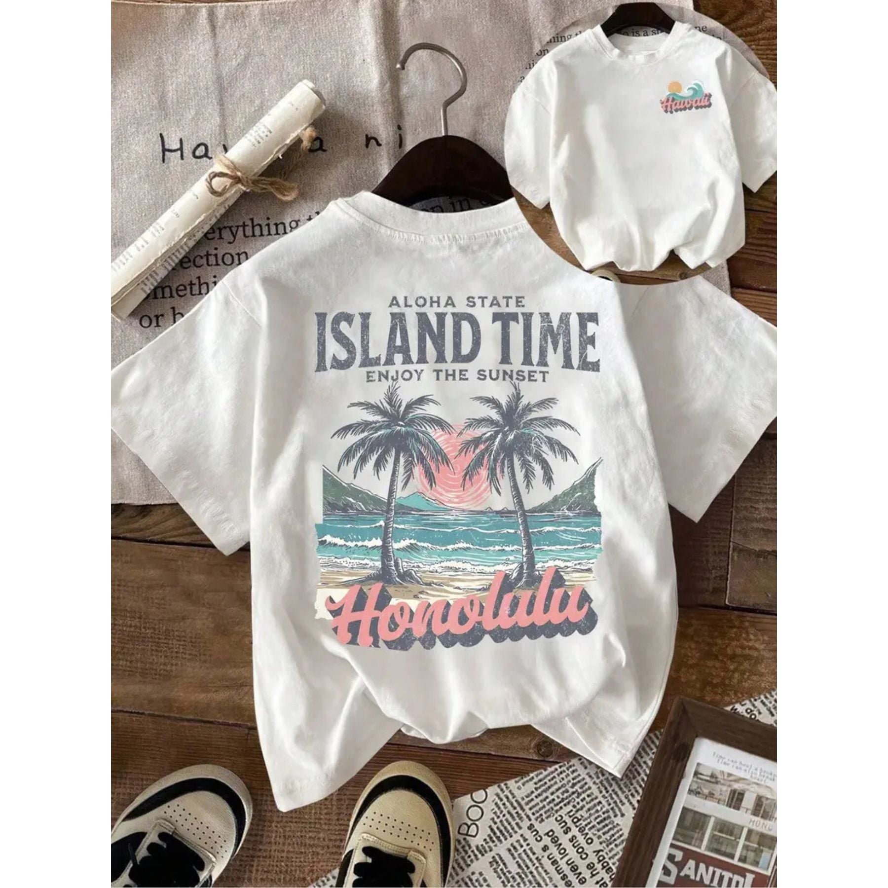 Hawaiian Island Vibes T-Shirt – Retro Summer Beach Vacation Graphic Tee, Unisex Cotton Shirt - Teezioo
