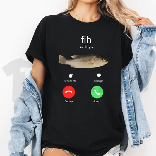 Humorous Fish Incoming Call Top – Angler Fishing Phone Graphic Humor Apparel - Teezioo