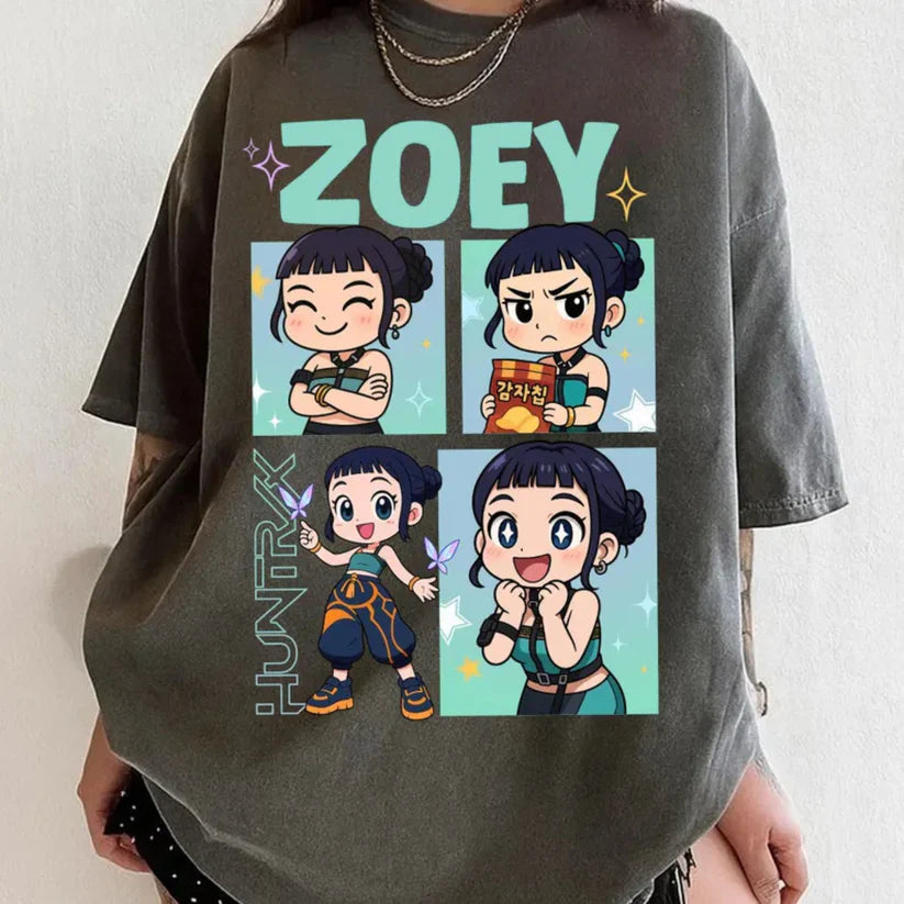 "Demon Hunter Zoey" Huntrix Fan Tee – Cute Chibi Anime Graphic Shirt