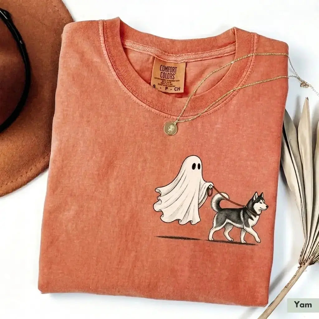 Custom Ghost Walking Dog Comfort Colors Shirt – Cute Halloween Pet Tee