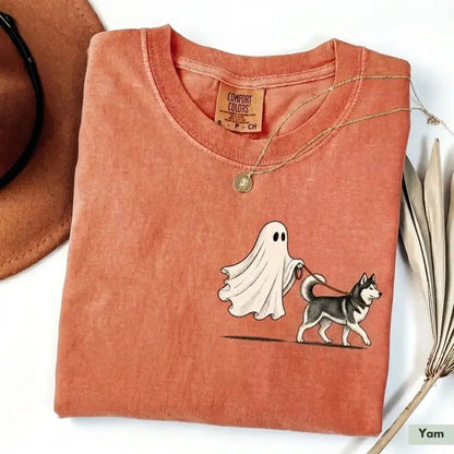 Custom Ghost Walking Dog Comfort Colors Shirt – Cute Halloween Pet Tee