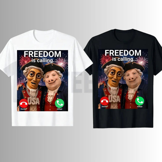John Pork Freedom Is Calling 4th of July Tung Tung Tung Sahur Meme Graphic T-Shirt - Teezioo