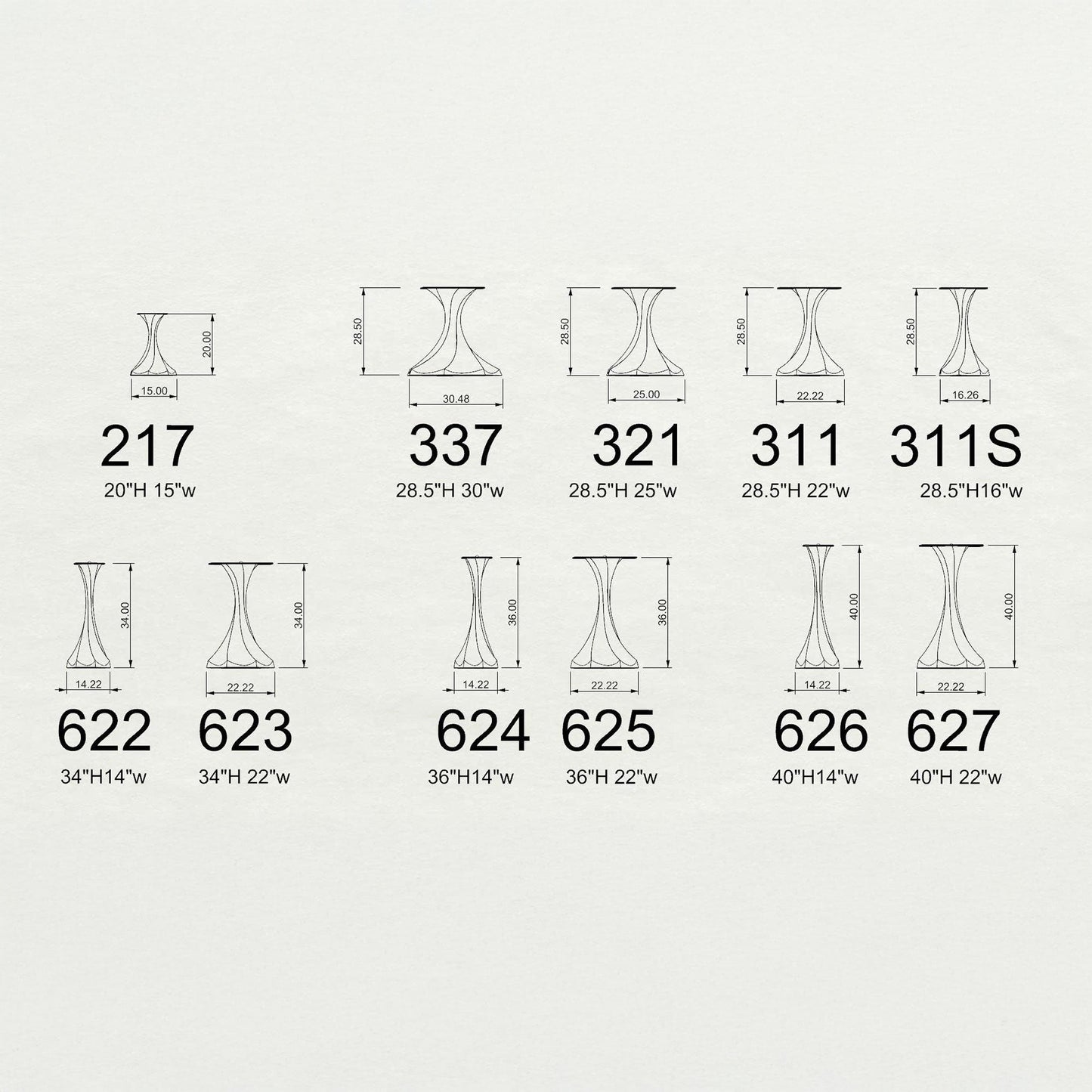 Counter Table Base 624 | 625 Lithe 36" H for Kitchen Islands & Bar Tables