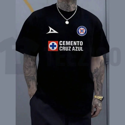 Mens Cruz Azul Soccer Cemento Logo Printed Casual Streetwear Fan Apparel T-Shirt - Teezioo