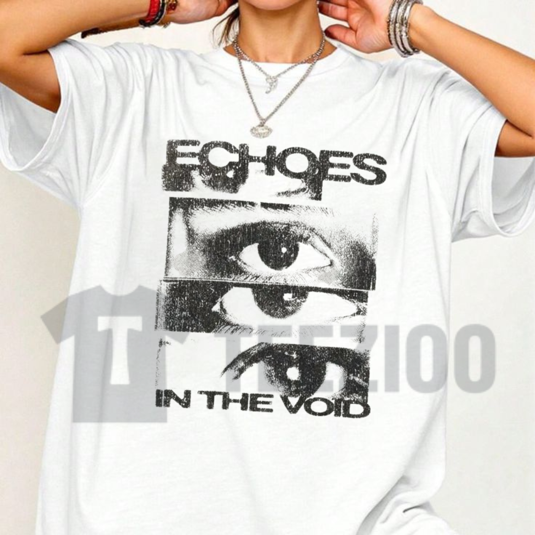 Mens Oversized Retro Glitch Art Eye Tee – USA Made Cotton Graphic Shirt - teezioo
