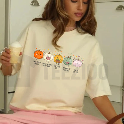 Mental Health Pumpkin Fall T-Shirt – Positive Affirmations Tee, Autumn Counselor Therapist Gift Shirt for Men & Women - Hiyatee