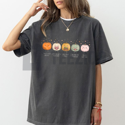 Mental Health Pumpkin Fall T-Shirt – Positive Affirmations Tee, Autumn Counselor Therapist Gift Shirt for Men & Women - teezioo