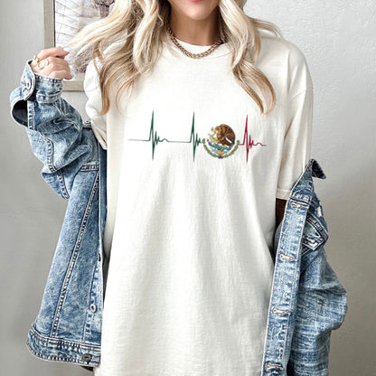 Mexico Heartbeat Heritage T-Shirt – Iconic Mexican Pride Graphic Tee, Premium 100% Cotton Viva Mexico Pulse Top, Made in USA - Teezioo