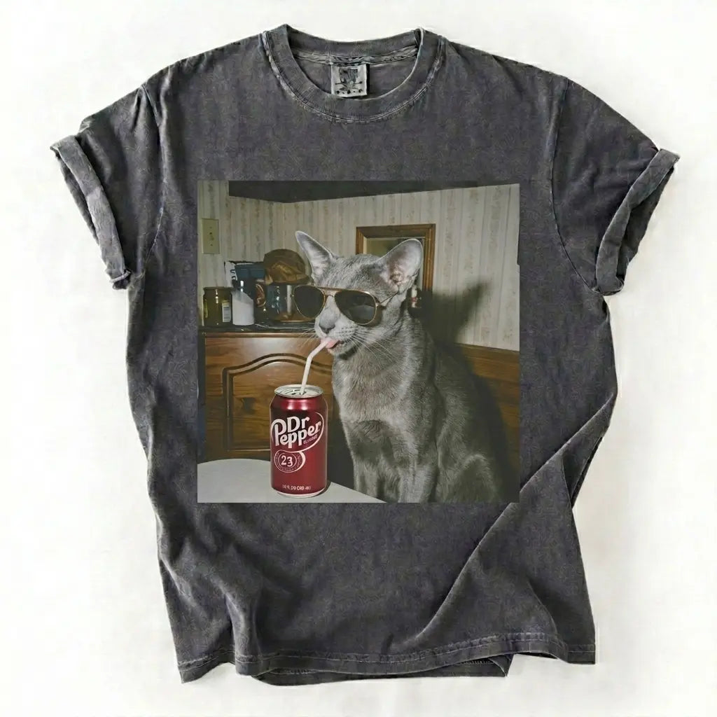 Cat Breeds Drinking Soda Graphic T-Shirt