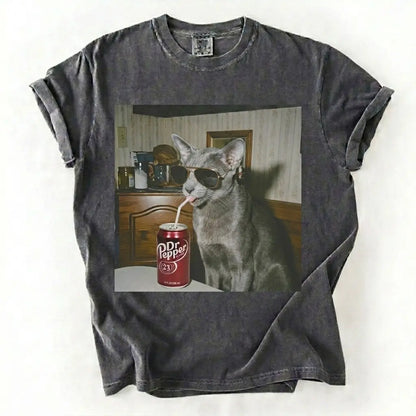 Cat Breeds Drinking Soda Graphic T-Shirt