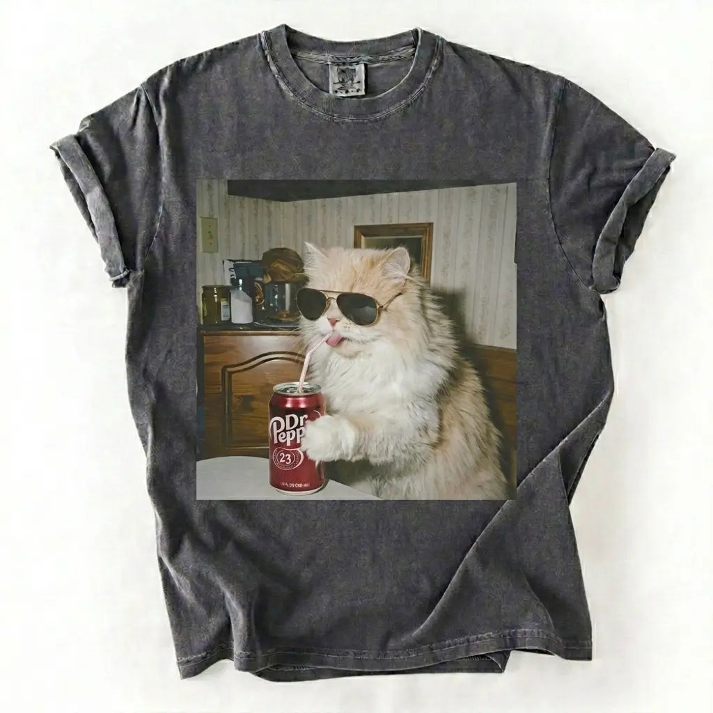 Cat Breeds Drinking Soda Graphic T-Shirt