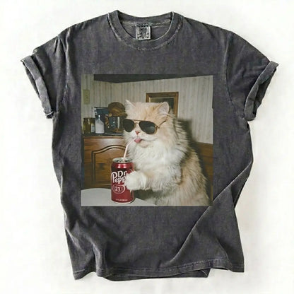 Cat Breeds Drinking Soda Graphic T-Shirt