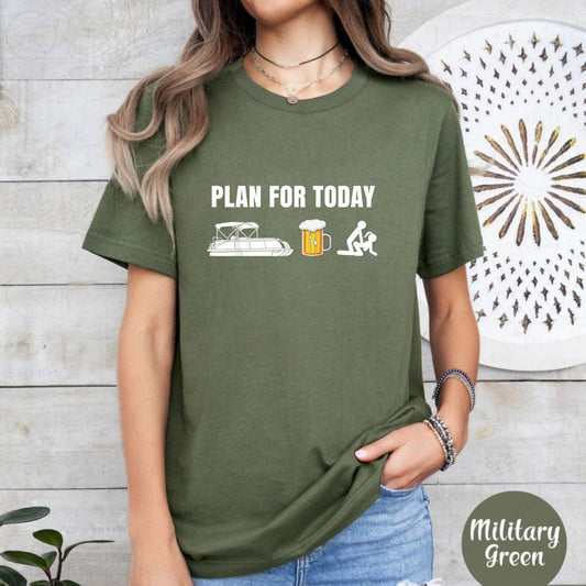 Pontoon Boat Plan T-Shirt – Funny Beer Boating Graphic Tee for Men, Casual Summer Lake Shirt - Teezioo