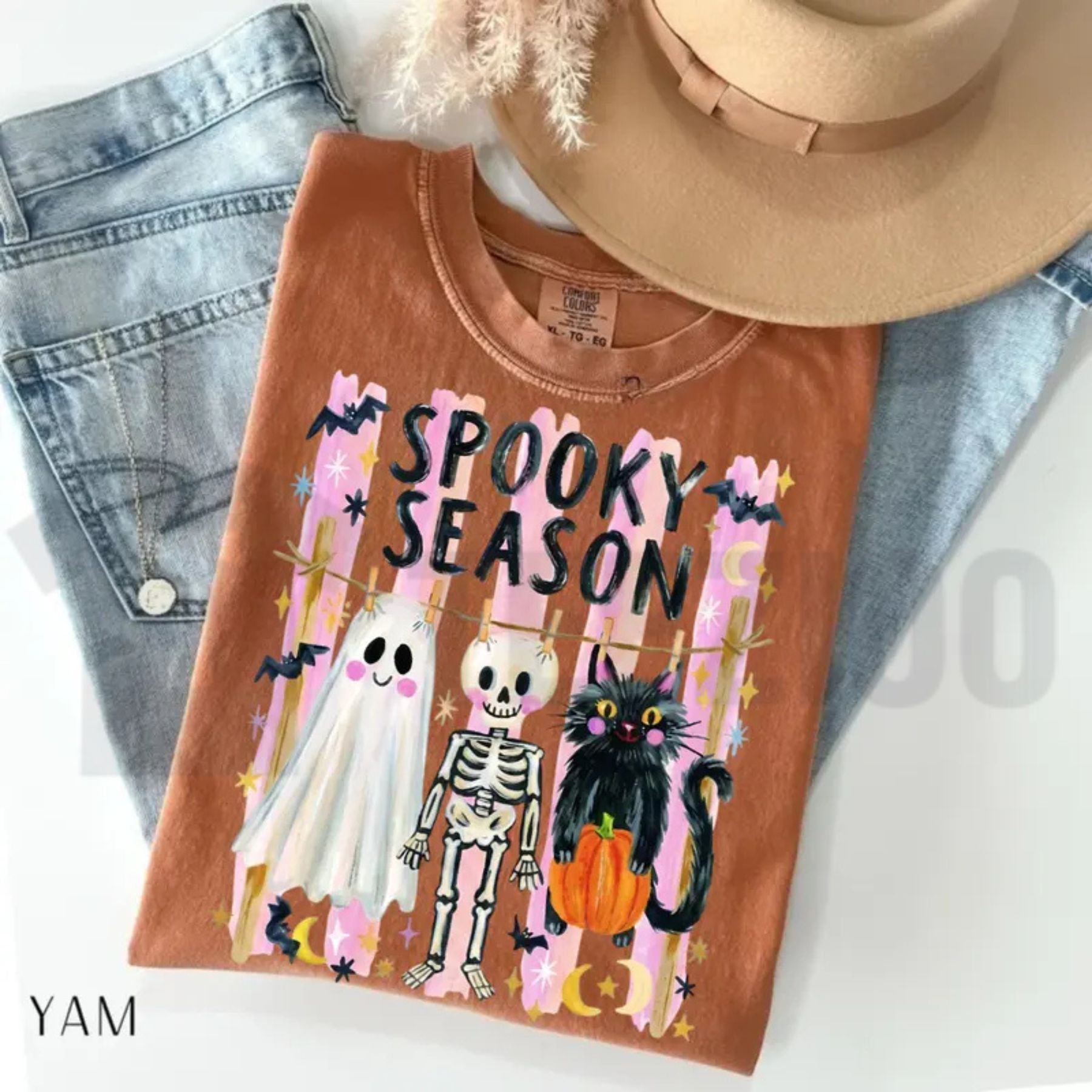 Preppy Spooky Season Shirt – Coquette Skeleton Black Cat Ghost Halloween Tee - Teezioo