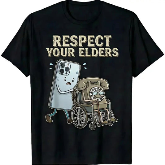 "Respect Your Elders" Floppy Disk T-Shirt – Funny Retro Tech Graphic Tee, Unisex Cotton Shirt - Teezioo