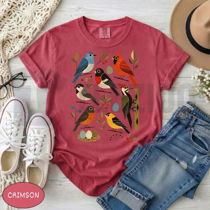 Retro Backyard Birds Cardinal Bluebird Comfort Colors T-Shirt - Teezioo