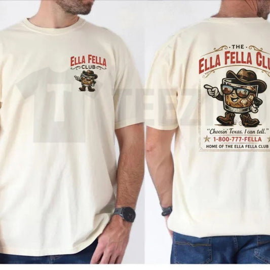 Retro Country Cowboy Graphic T-Shirt – Western Concert Vibe Tee, Ella Fella Club Whiskey Premium Apparel - Teezioo