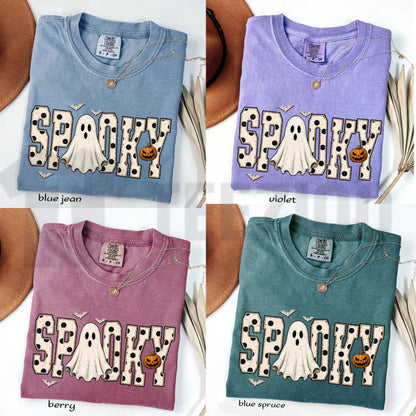 Retro Spooky Ghost Preppy Halloween Comfort Colors T-Shirt - Teezioo