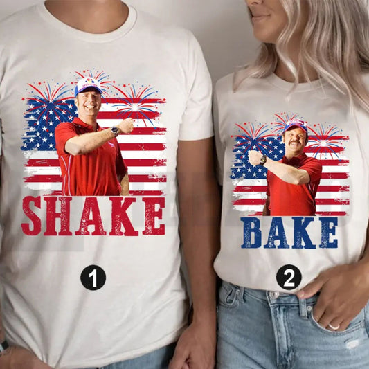 Shake and Bake 4th of July Funny Couples Patriotic Graphic T-Shirt - Teezioo