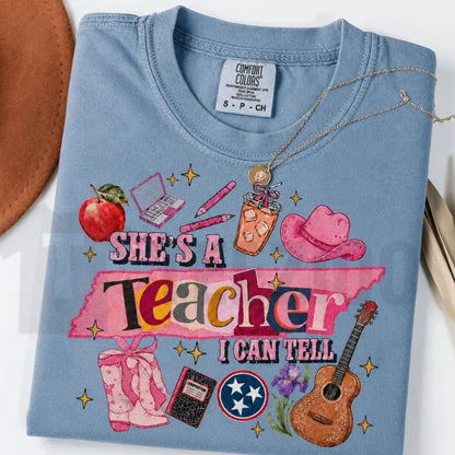 She's a Teacher I Can Tell Comfort Colors Shirt – Funny Retro Educator Graphic Tee - Teezioo