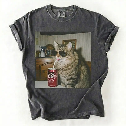 Cat Breeds Drinking Soda Graphic T-Shirt