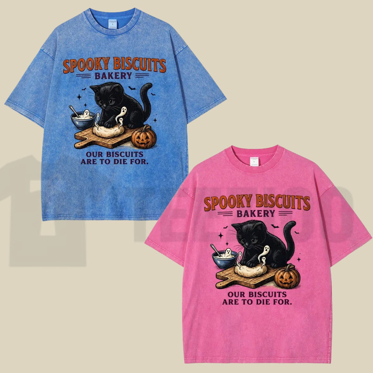 Spooky Black Cat Vintage Graphic Tee – Oversized Halloween Acid-Wash Shirt - Teezioo