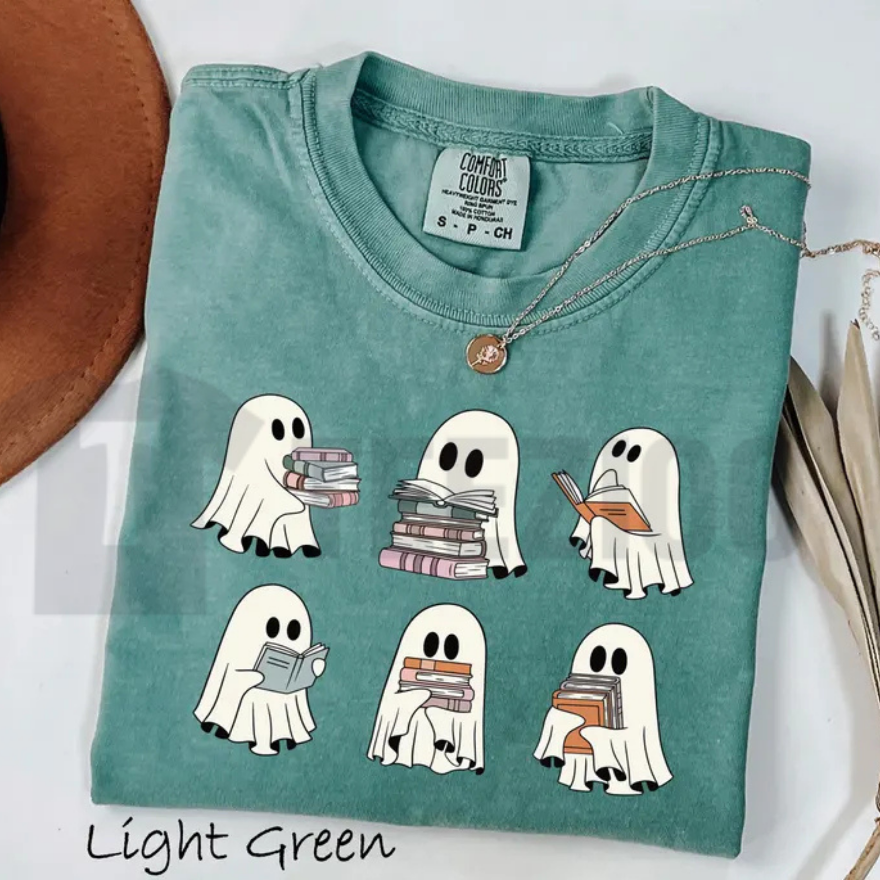 Spooky Halloween Bookshelf Comfort Colors Shirt – Ghost Reader Tee - Teezioo