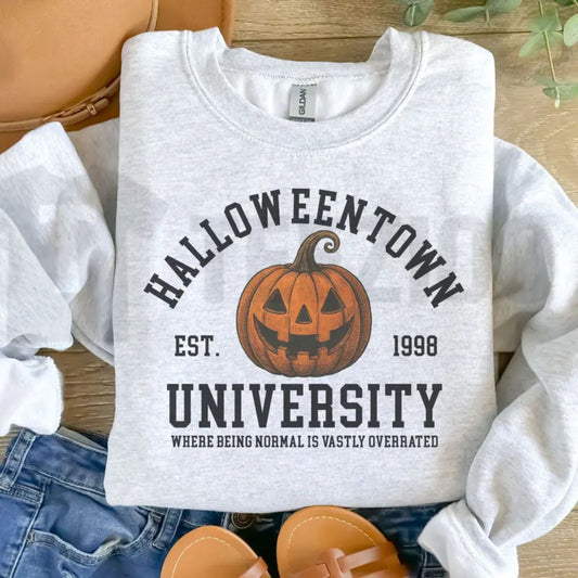 Spooky University Pumpkin Sweatshirt – Halloween College Graphic Crewneck, Vintage Fall Pumpkin Pullover - Teezioo