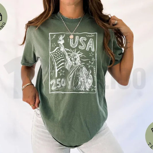Statue of Liberty USA 250 Comfort Colors Shirt – Retro Patriotic 4th of July Tee - Teezioo