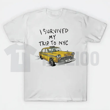 Tom I Survived My Trip To NYC White Tee – Movie Parody Graphic Shirt.. - Teezioo