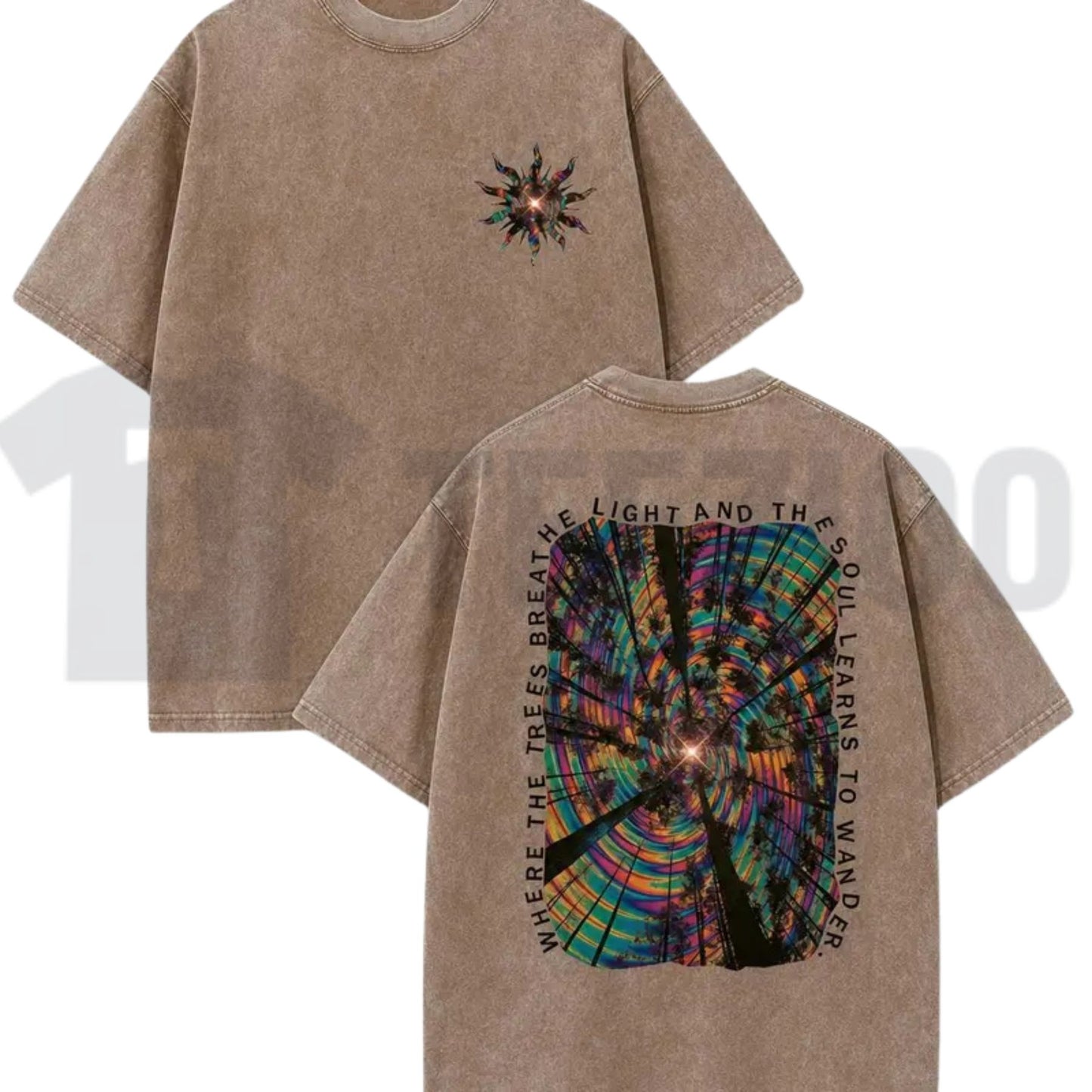 Trippy Forest Acid Wash T-Shirt – Psychedelic Y2K Oversized Graphic Tee - Teezioo