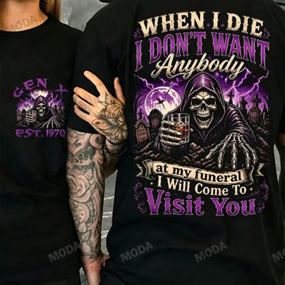 Vintage Funeral Humor Top – Chaosmoda Gen X Custom Year Skull Graphic Apparel - Teezioo