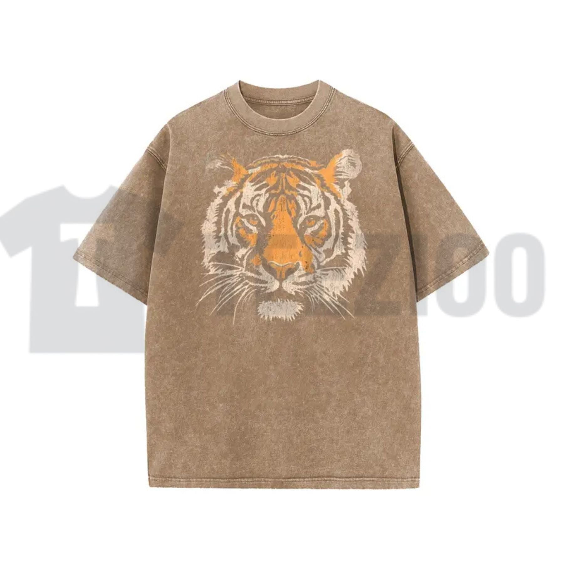 Vintage Tiger Graphic T-Shirt – Acid Washed Heavyweight Oversized Tee - Teezioo