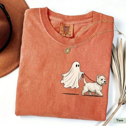 Custom Ghost Walking Dog Comfort Colors Shirt – Cute Halloween Pet Tee