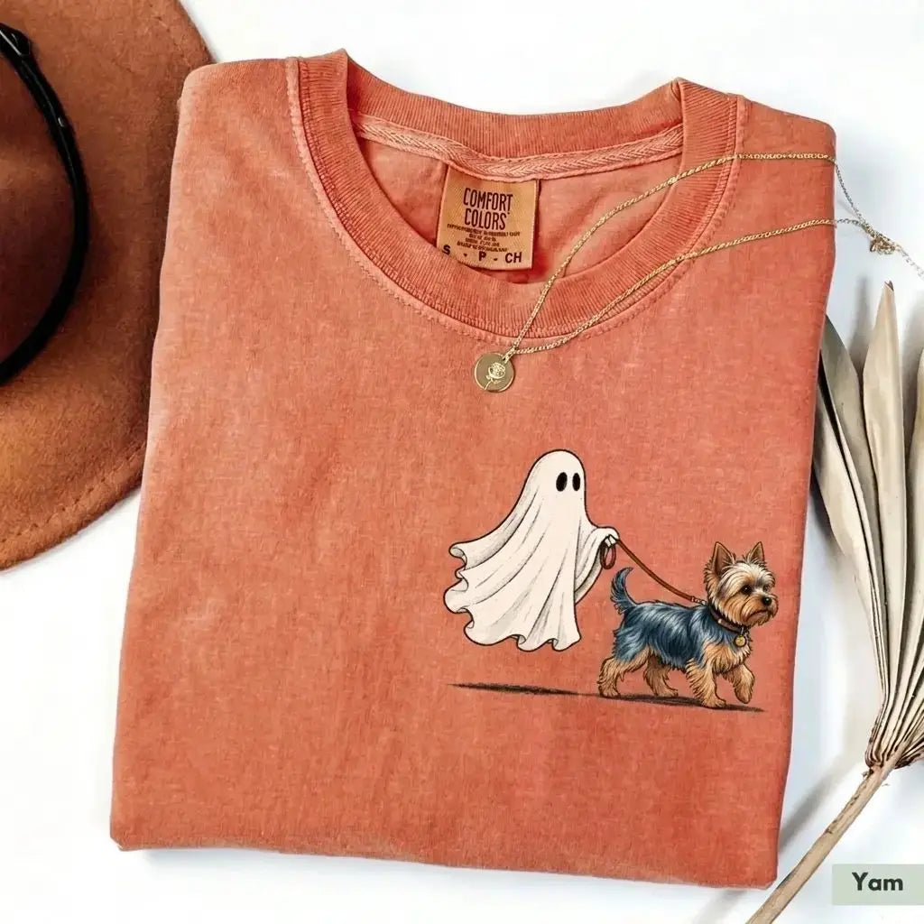 Custom Ghost Walking Dog Comfort Colors Shirt – Cute Halloween Pet Tee