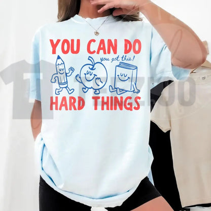 You Can Do Hard Things Comfort Colors Shirt – Cute Retro Doodles Teacher Tee - Teezioo