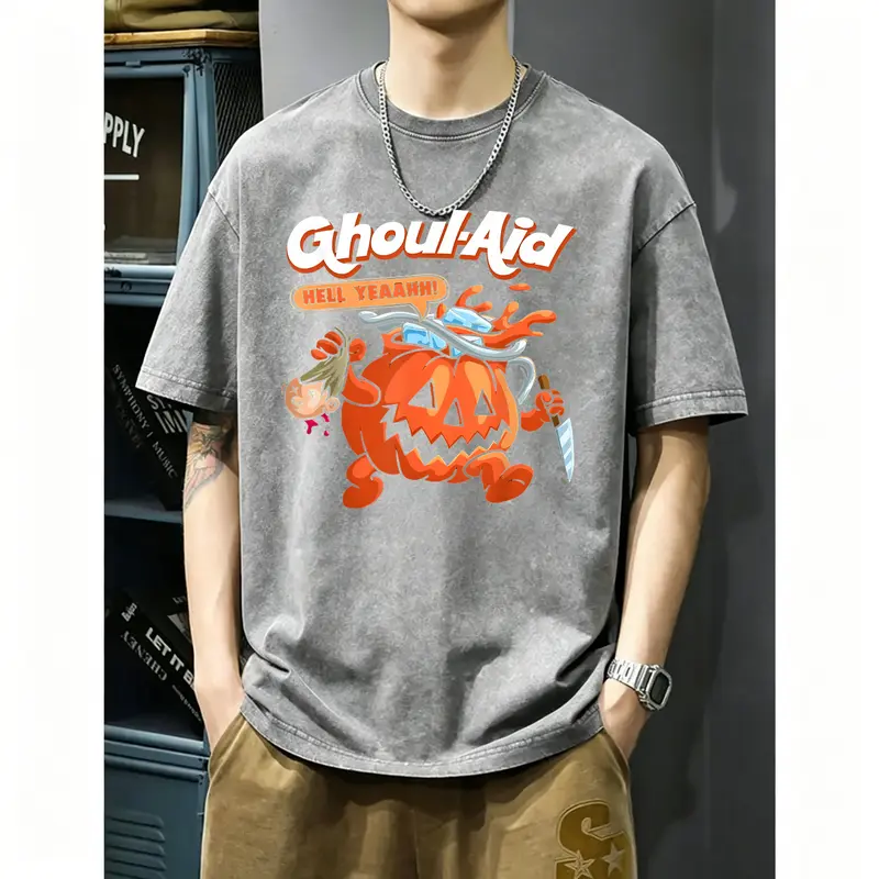 Halloween Ghoul Aid Pumpkin Shirt - Retro Spooky Season Parody Graphic Tee