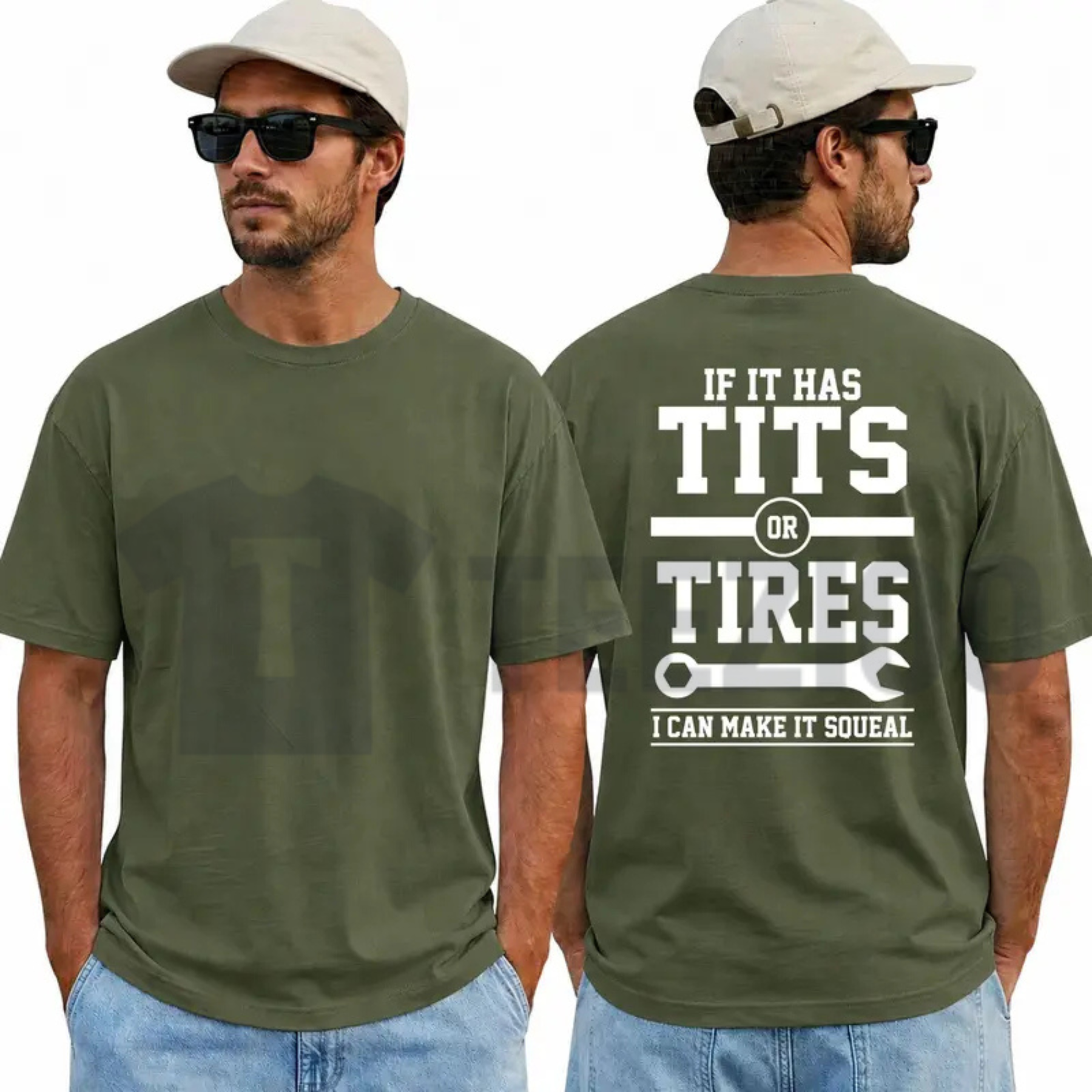 back view of If It Has Tits Or Tires I Can Make It Squeal Graphic T-Shirt - dogmomhat
