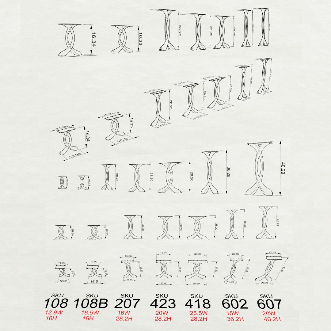 Bench Legs 108/128 Curva 16" H Curved Metal Furniture Legs