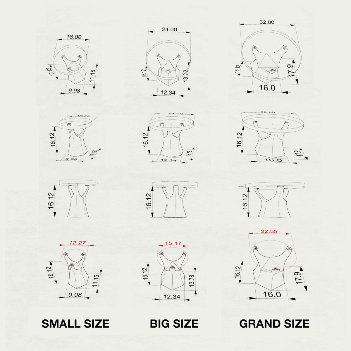 Coffee Table Base 106S Namu 16.1" H Modern Furniture for Round Table Top