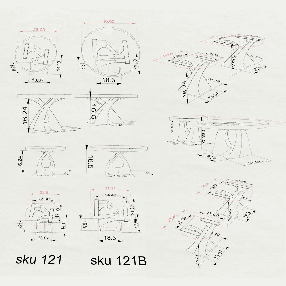 Coffee Table Base 121 Tulipe 16.2" H Mid-Century Modern Style