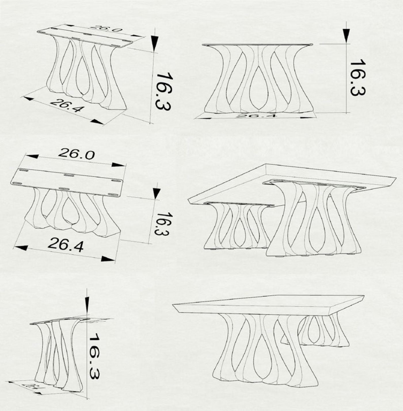 Coffee Table Legs 202 Radix 16.3" H for Live Edge Tabletop