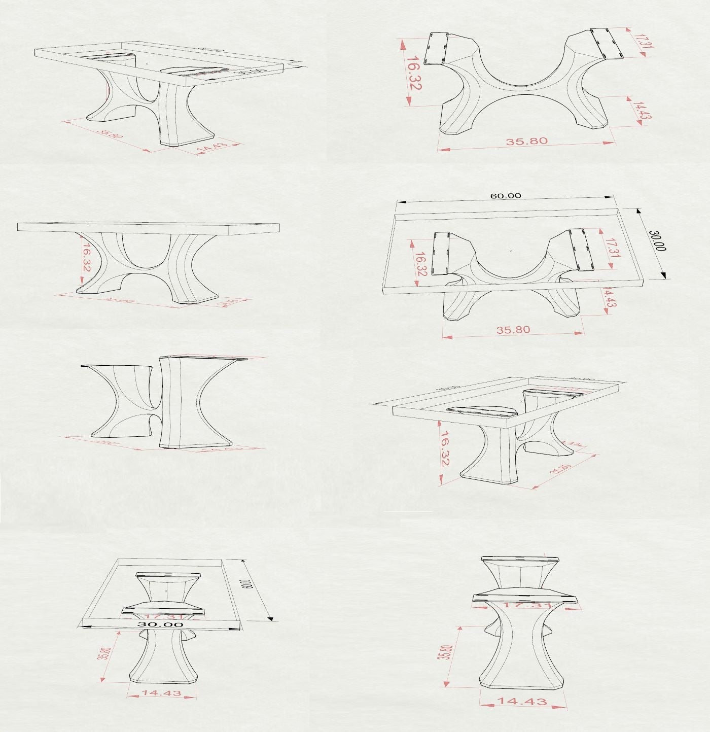 Coffee Table Base 208 Haru 16" H Handmade Furniture with Contemporary Style