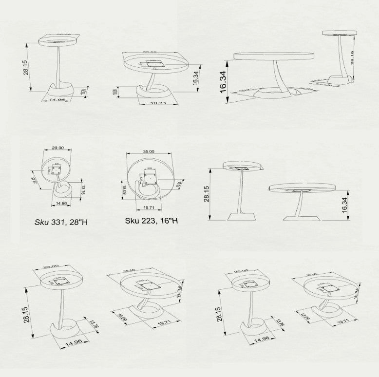 Coffee Table Base 223 Python 16" H DIY Legs for Scandinavian Style