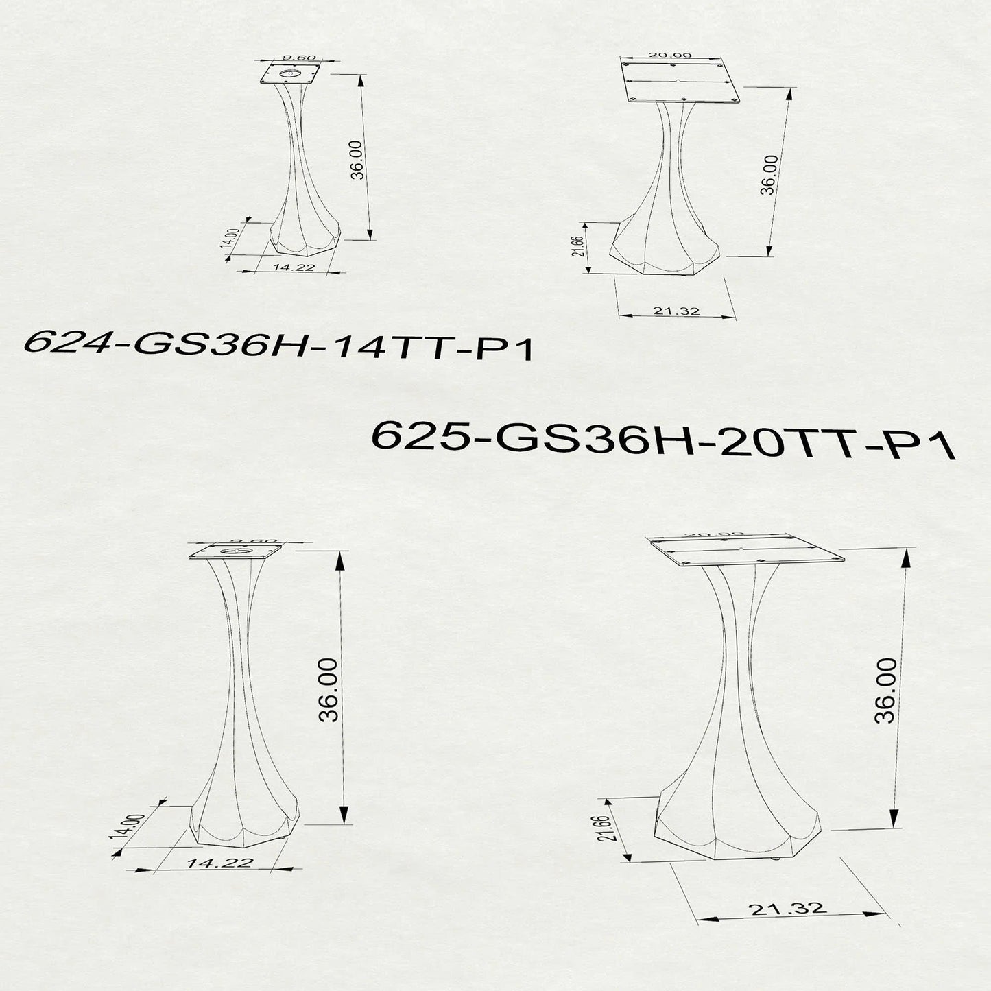 Counter Table Base 624 | 625 Lithe 36" H for Kitchen Islands & Bar Tables