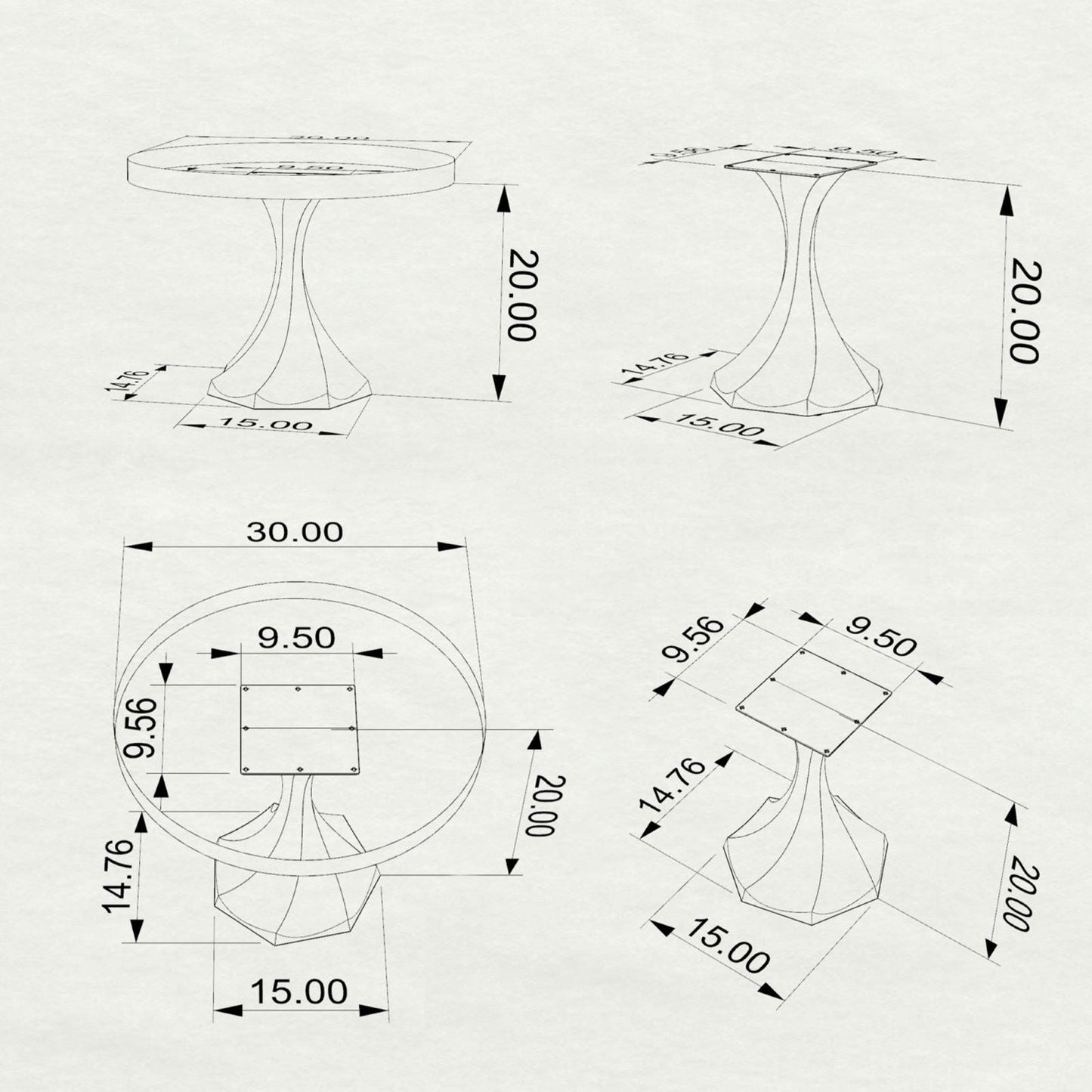 End Table Base 217 Lithe 20" H Minimalist Style