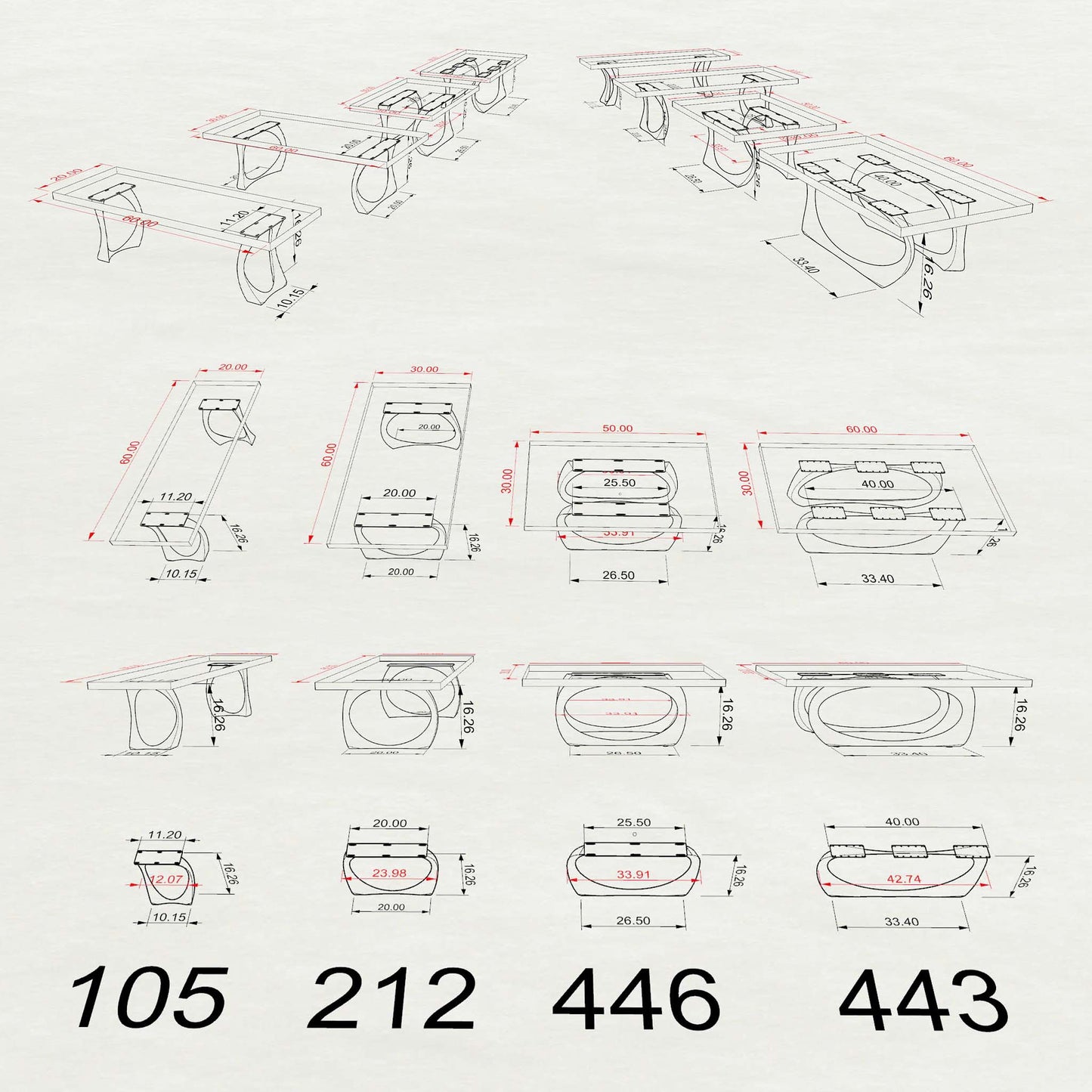 Coffee Table Legs 443 Cleo 16" H Minimalist Style for Woodworking