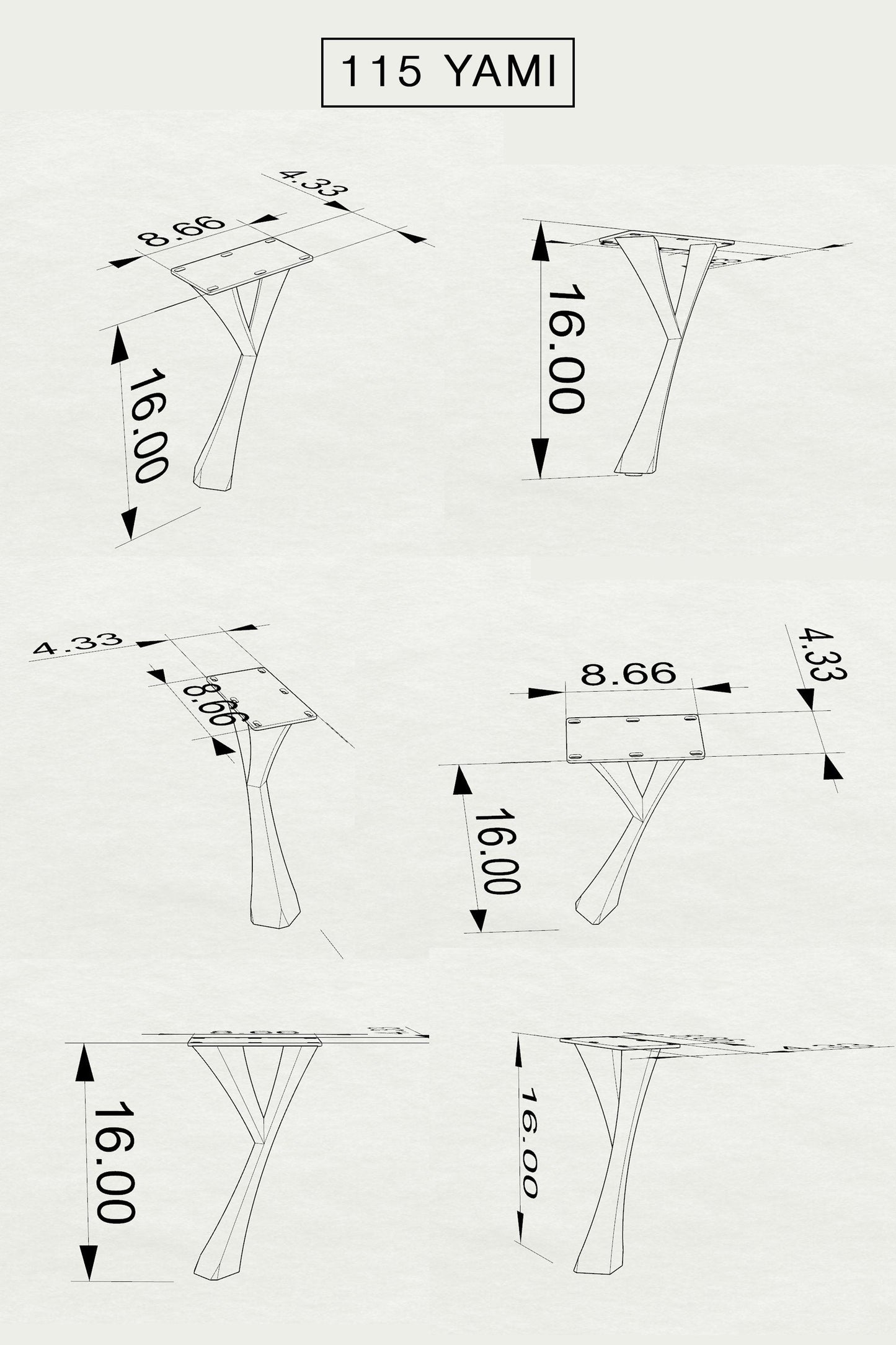 Bench Legs 115 Yami 16" H Mid-Century Modern Style