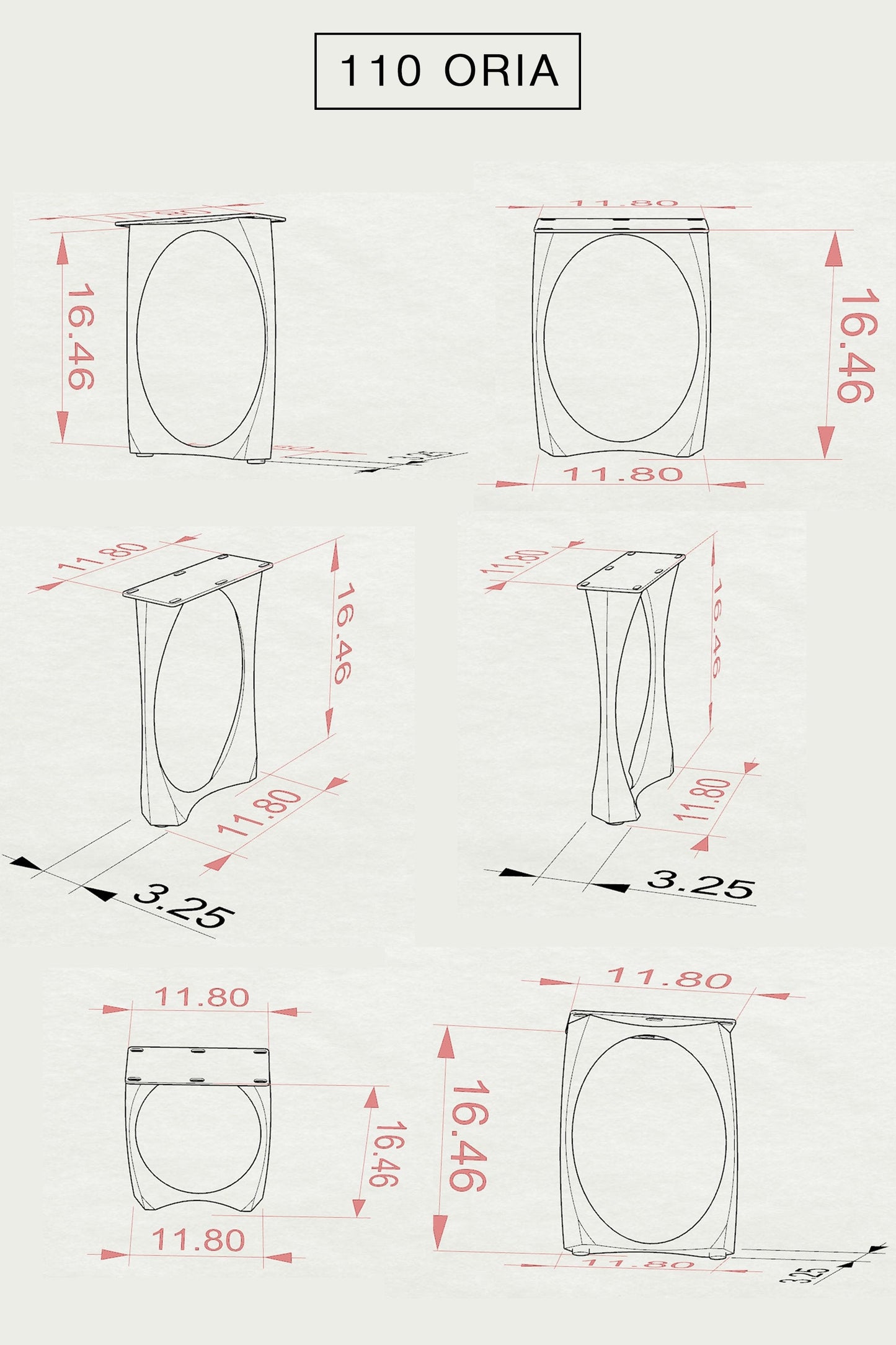 Bench Legs 110/129 Oria 16.5" H for for Live Edge and Woodworking Projects