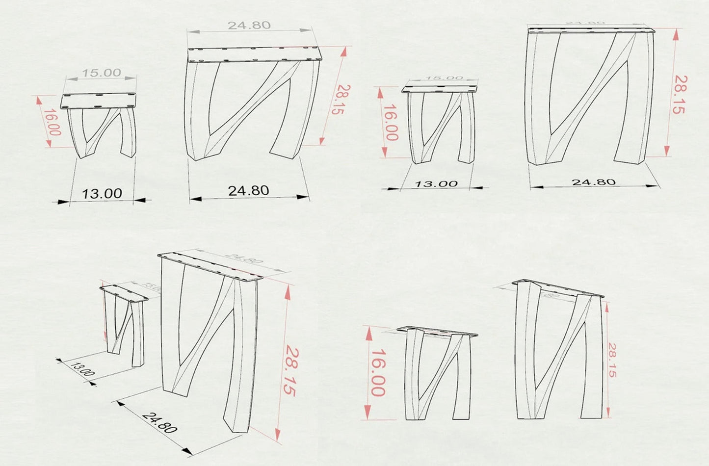 Bench Legs 104 Norah 16" H Mid-Century Modern Style